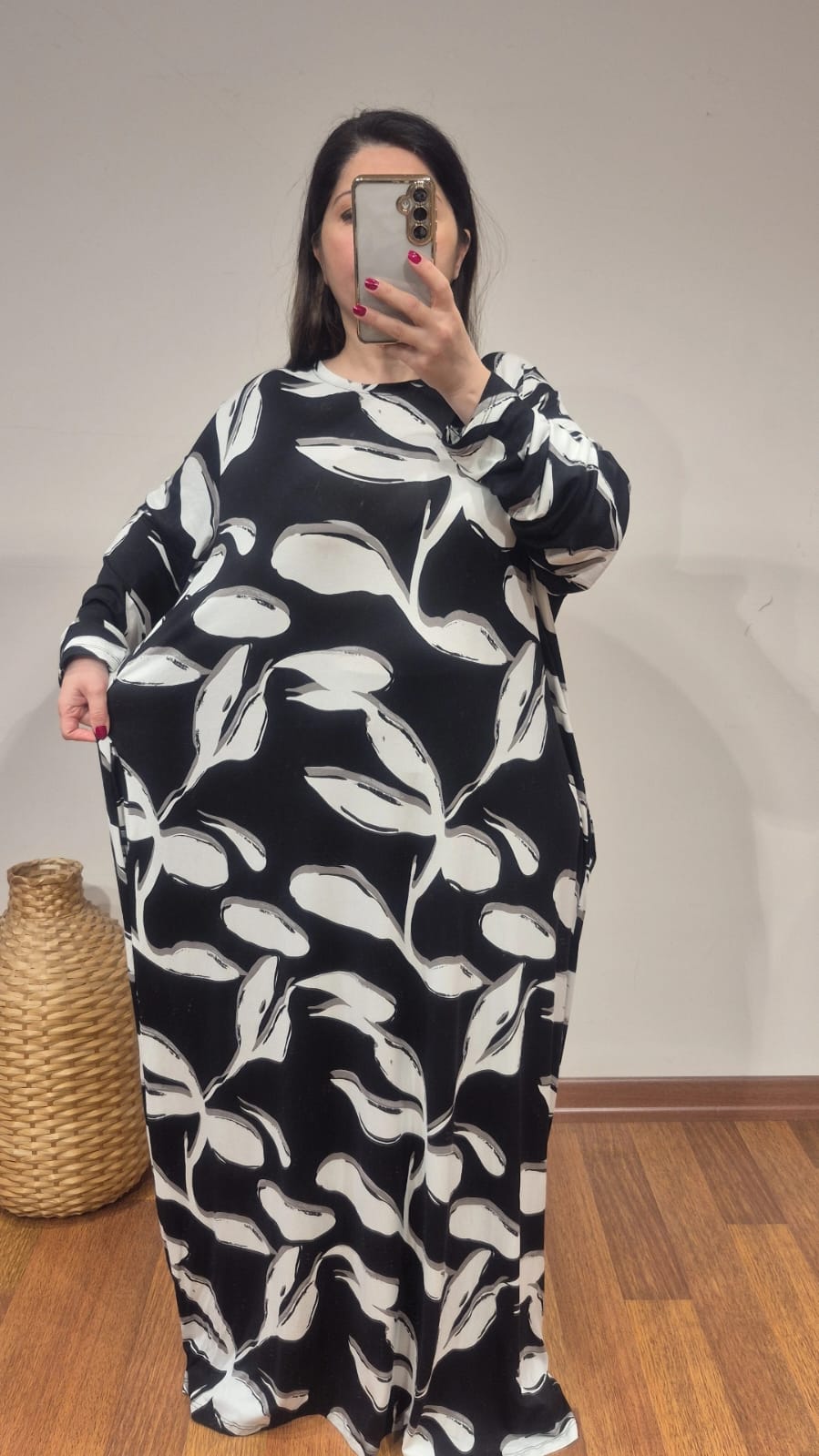 Elbise A kesim çiçek dal desen