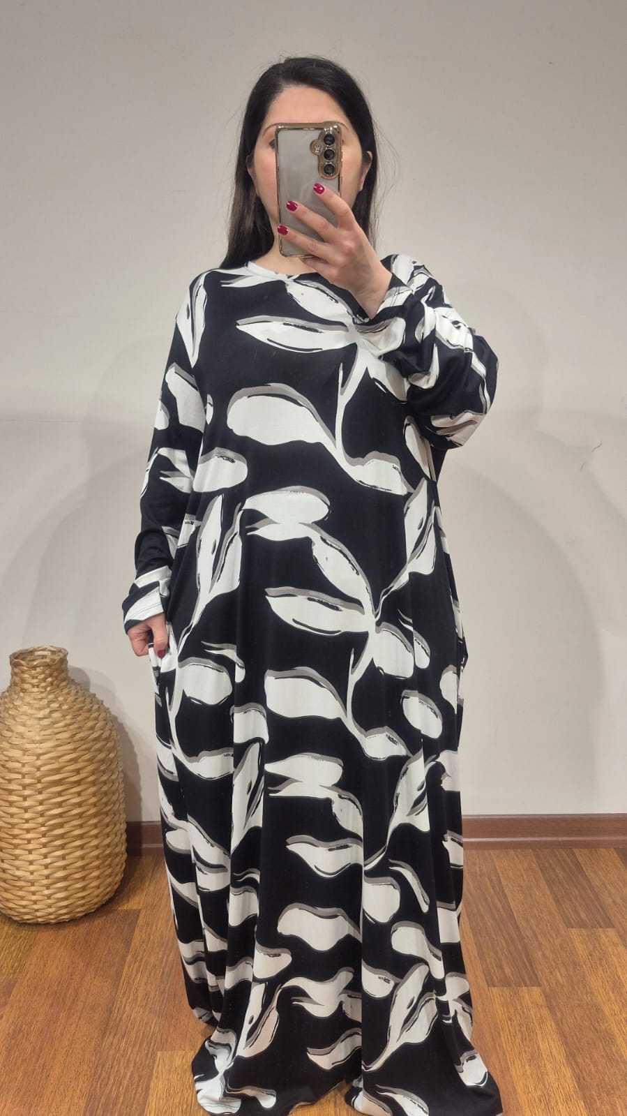 Elbise A kesim çiçek dal desen