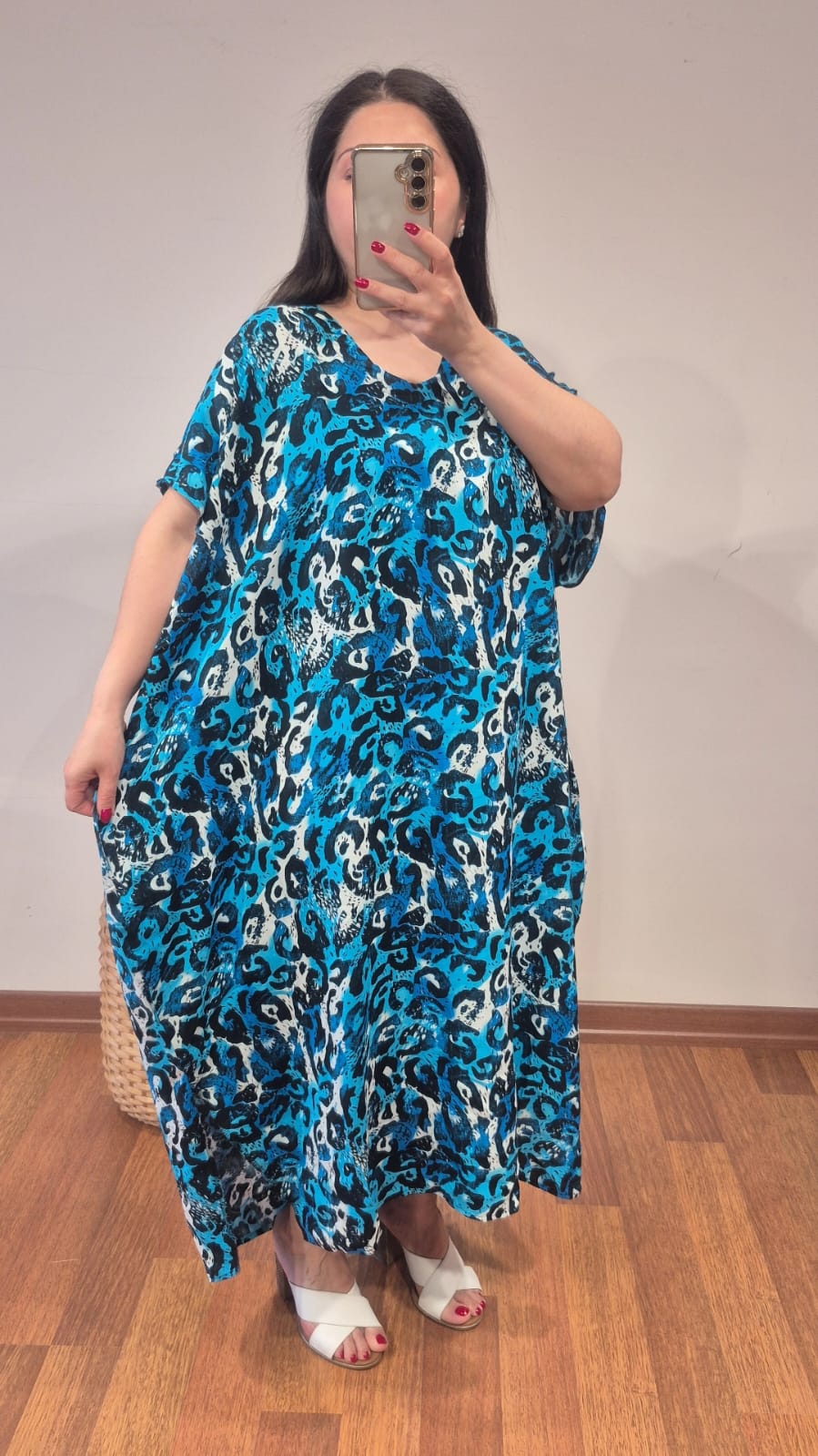 Leopar elbise pamuk viskon mavi