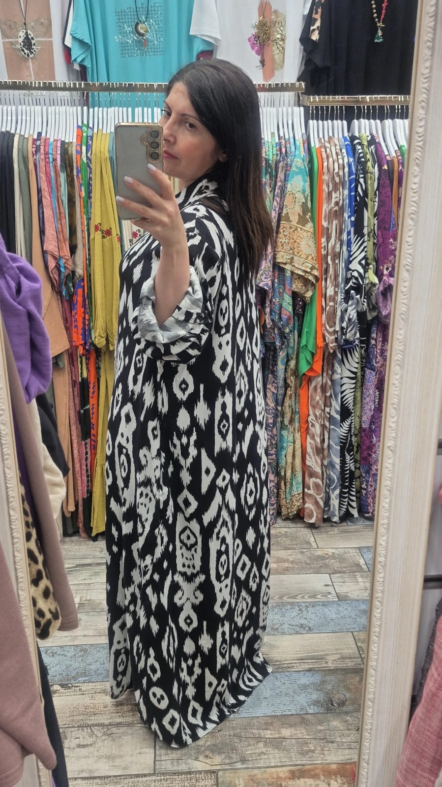 Gömlek elbise yeni baklava desen siyah beyaz renk pamuk viskon