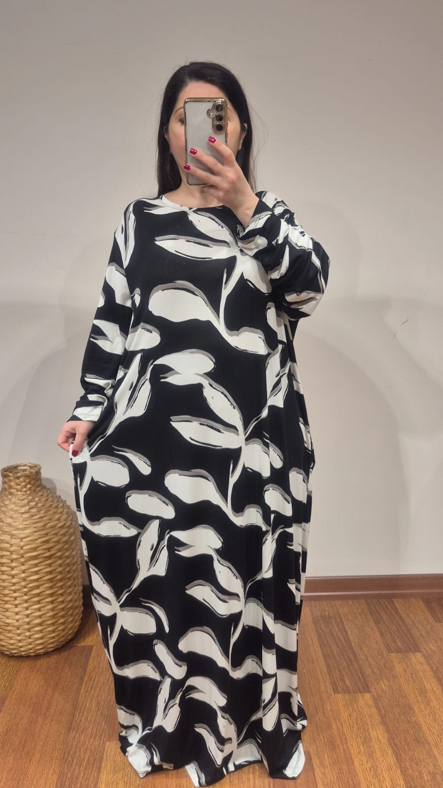 Elbise A kesim çiçek dal desen