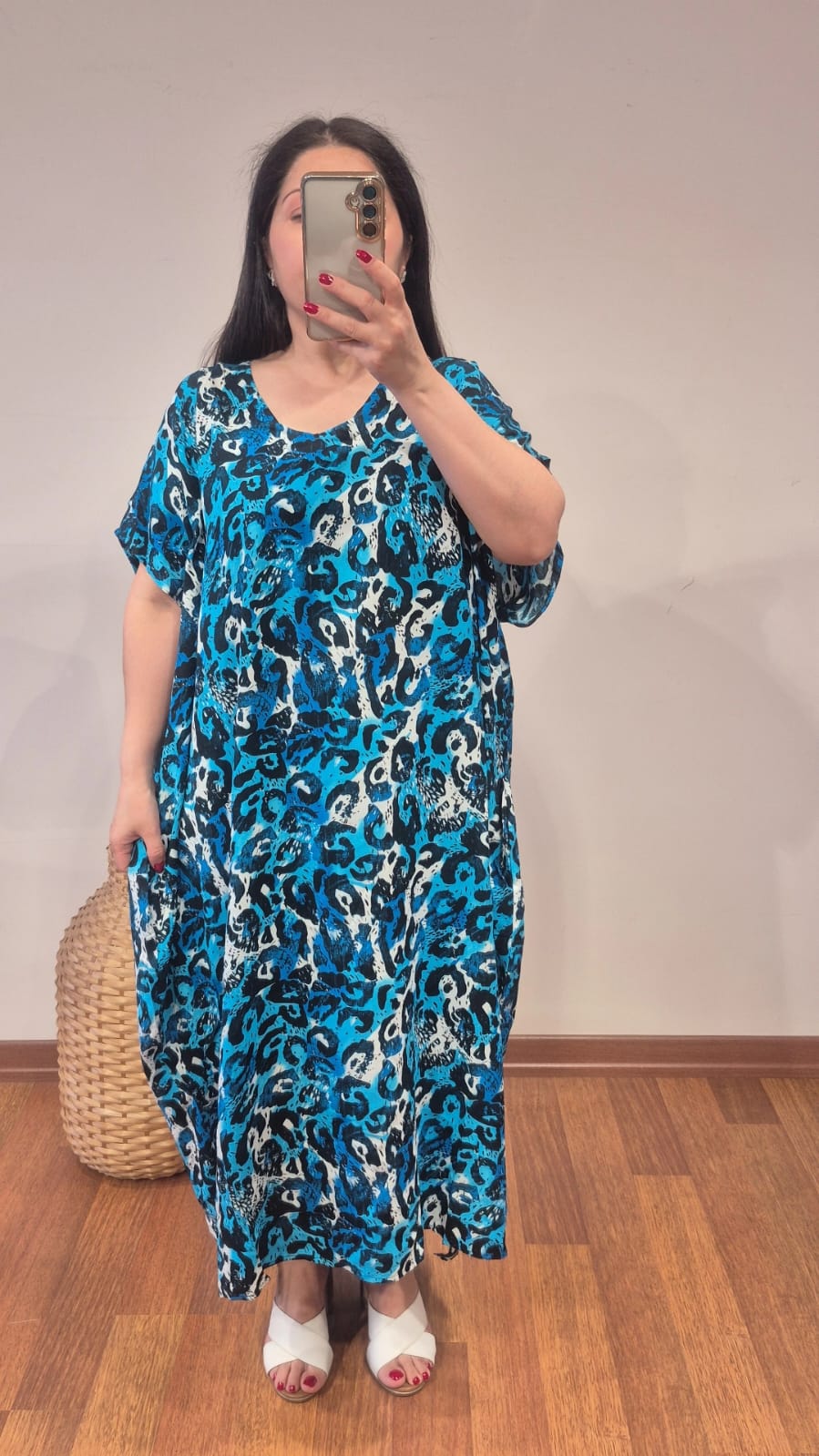 Leopar elbise pamuk viskon mavi