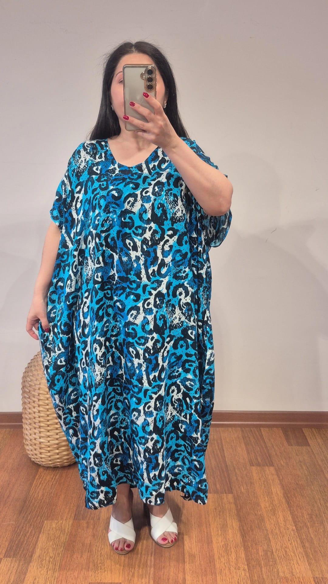 Leopar elbise pamuk viskon mavi