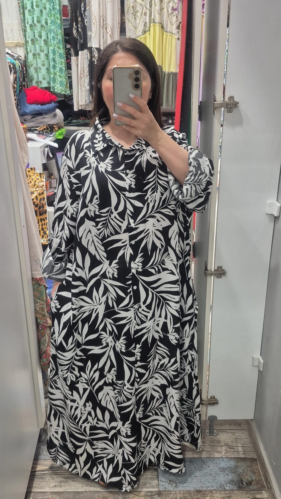 Gömlek elbise zarif palmiye  desen pamuk viskon