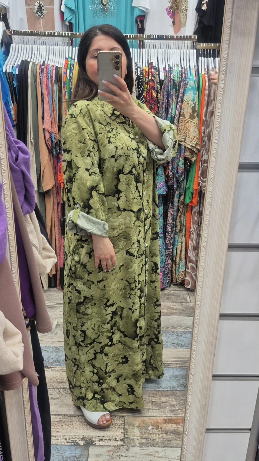 Gömlek elbise fıstık yeşili renk pamuk viskon