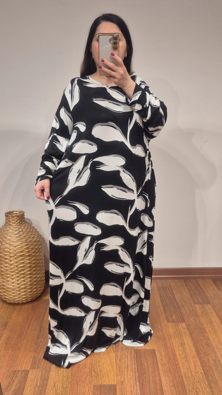 Elbise A kesim çiçek dal desen