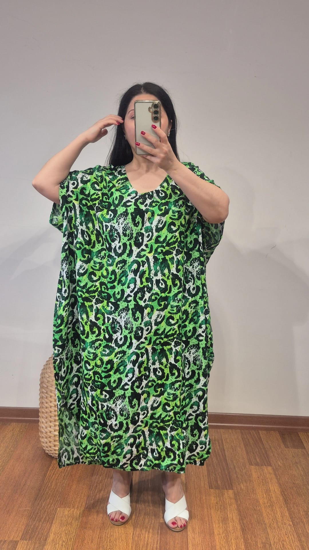 Leopar elbise pamuk viskon yeşil