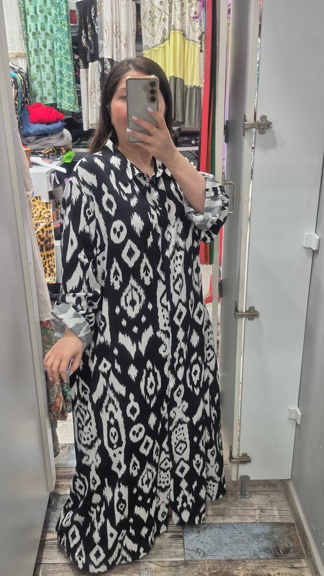Gömlek elbise yeni baklava desen siyah beyaz renk pamuk viskon