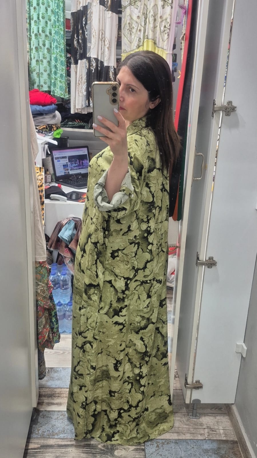 Gömlek elbise fıstık yeşili renk pamuk viskon