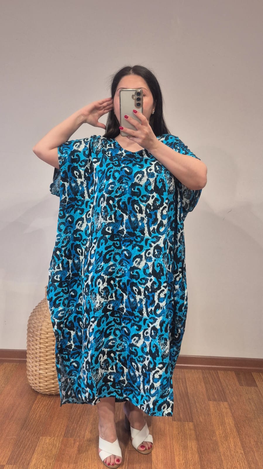 Leopar elbise pamuk viskon mavi