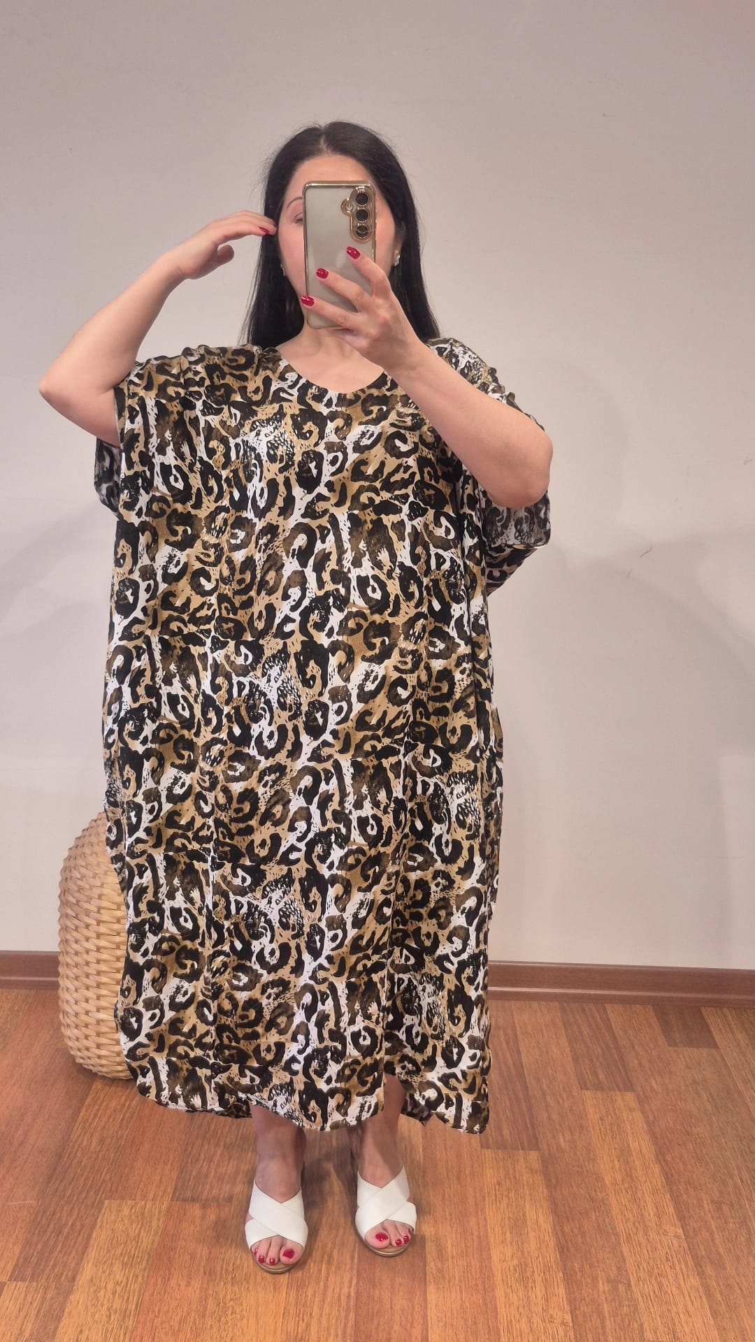 Leopar elbise pamuk viskon kahverengi