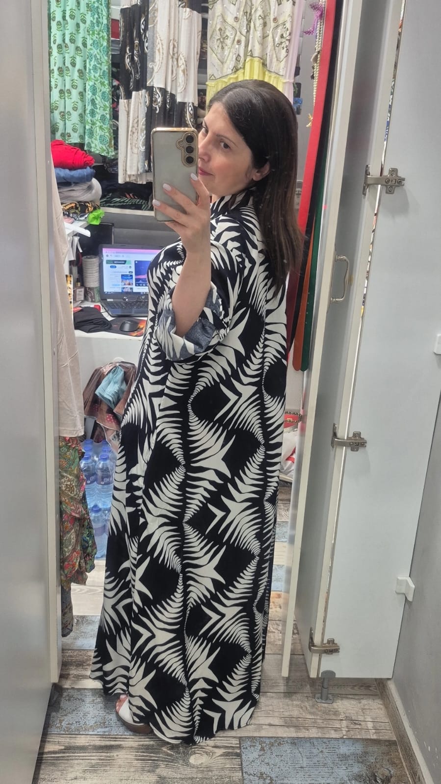 Gömlek elbise su yolu palmiye desen pamuk viskon