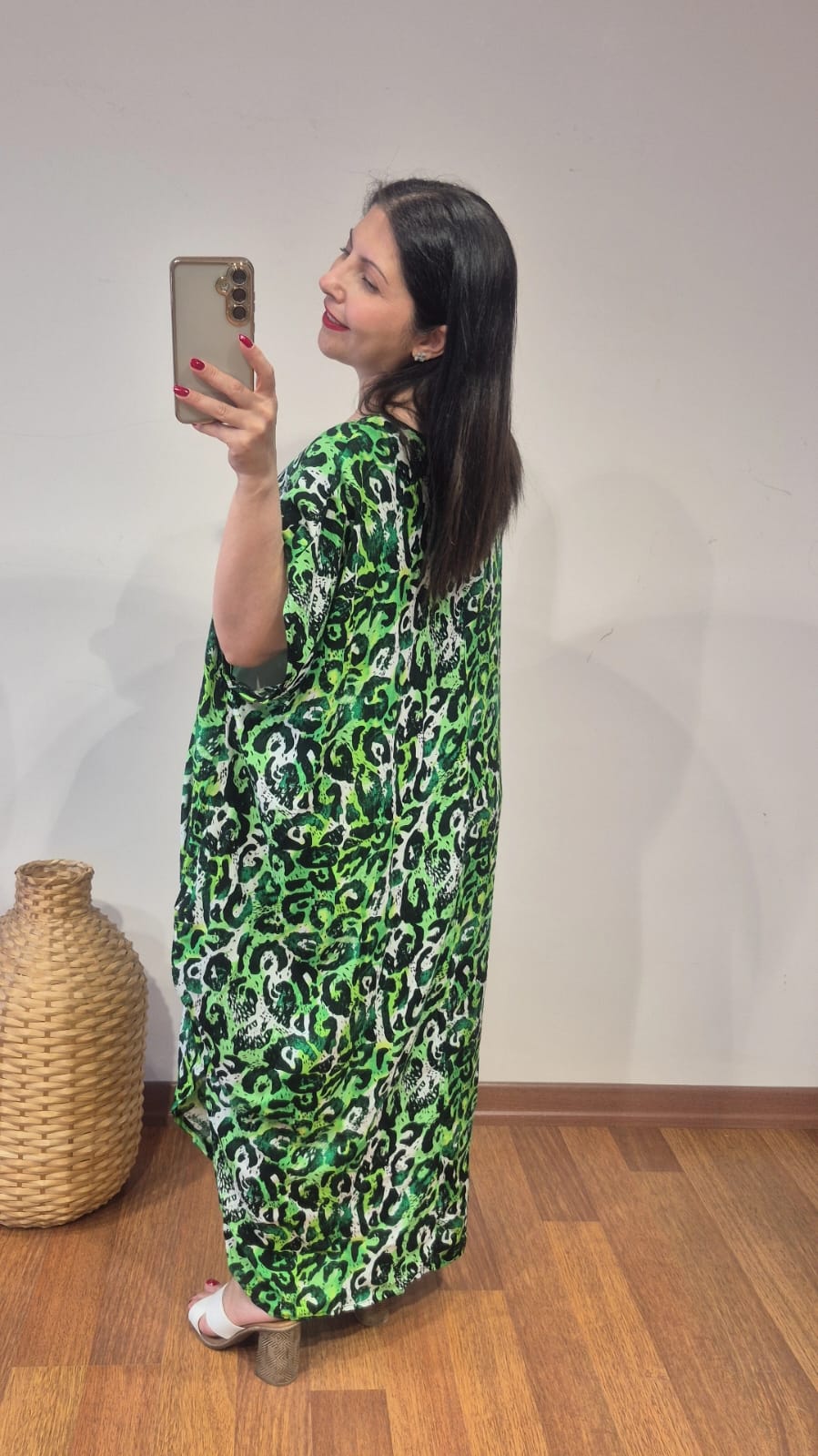 Leopar elbise pamuk viskon yeşil