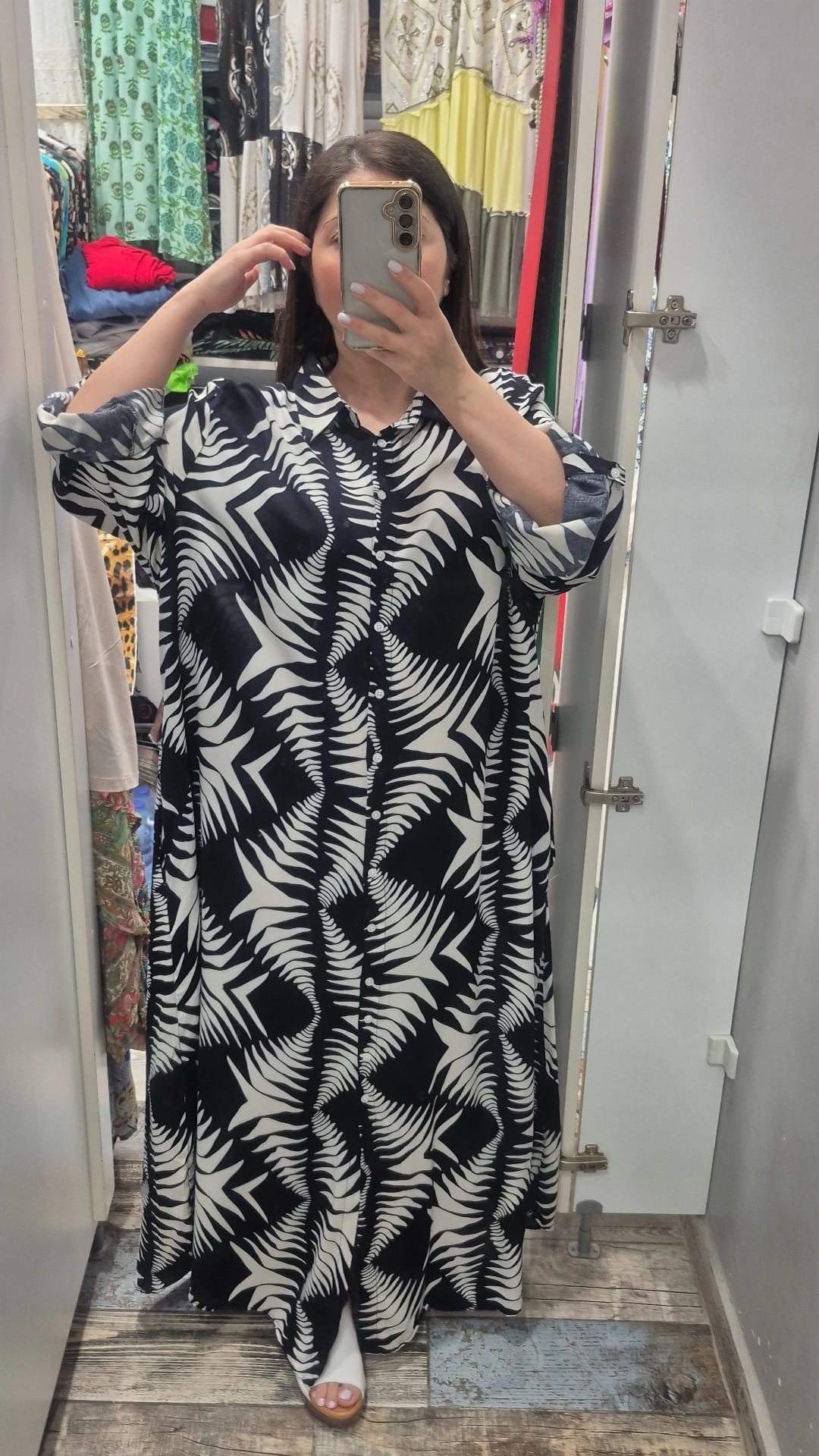 Gömlek elbise su yolu palmiye desen pamuk viskon