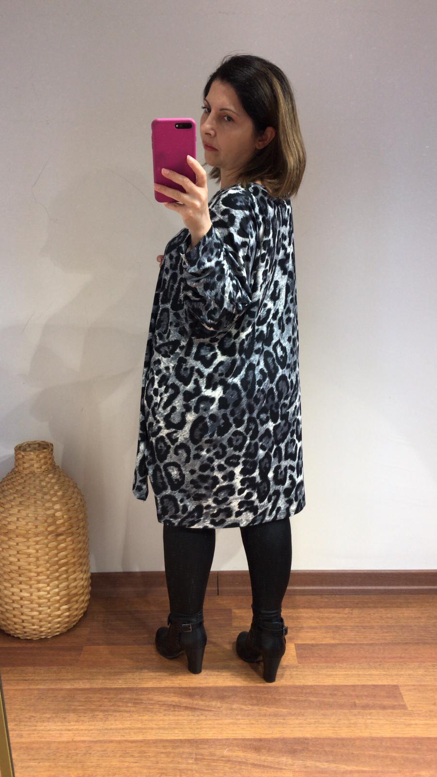 Bluz örme kumaş likra  gri füme leopar desen