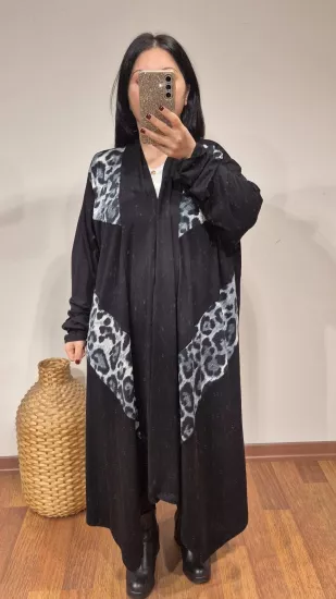Hırka tül füme leopar siyah renk