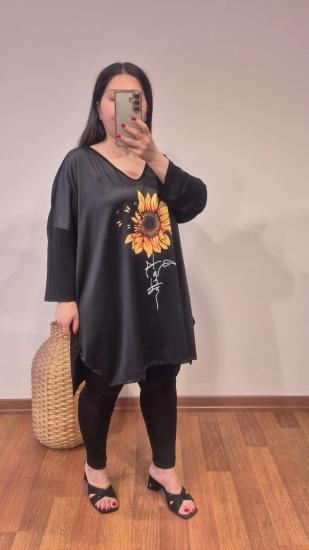 Bluz bisiklet v yaka büyük ayçiçeği model 