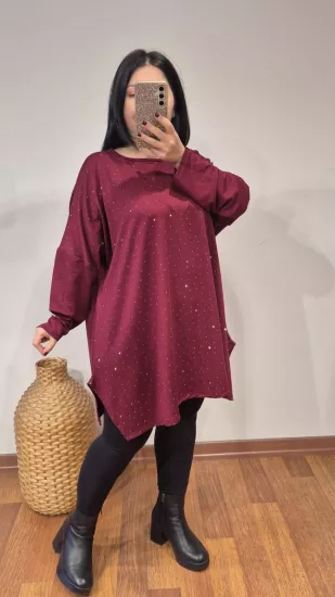 Bluz serpme taşlı model bordo renk