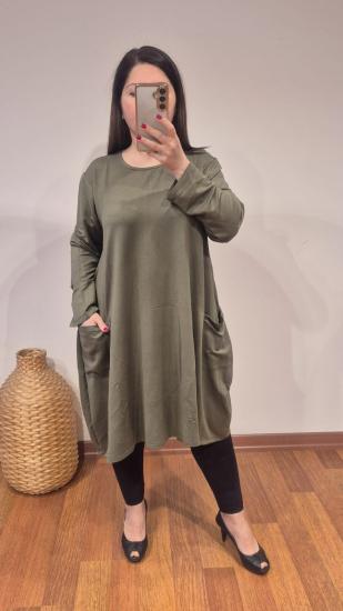 Tunik cepli cristal kumaş tok dokulu haki renk