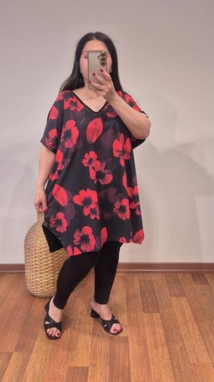 Bluz bisiklet v yaka çiçekli model 