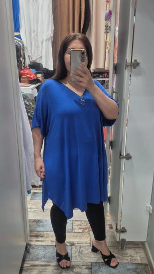 Bluz fermuar detaylı saks renk