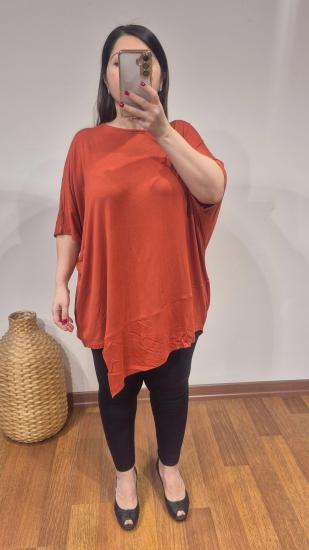 Bluz asimetrik kısa kollu model kiremit renk