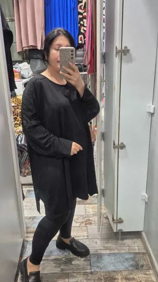 Bluz mat sim detay siyah renk model 