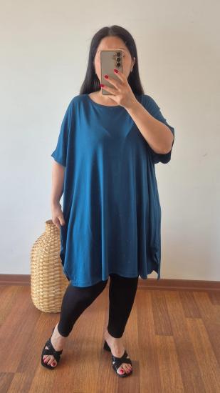 Bluz bisiklet yaka model petrol mavi renk