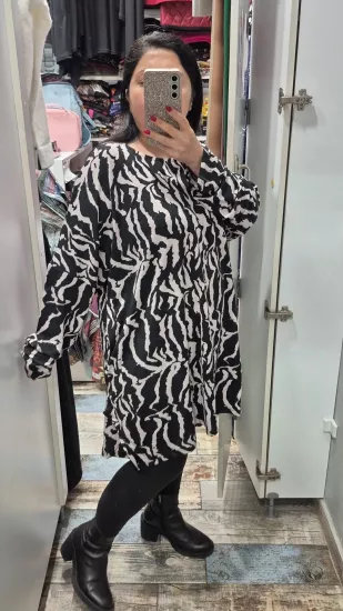 Bluz siyah beyaz zebra Desenli oversize  desen