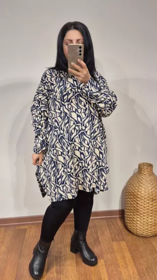 Bluz lacivert krem modern desen ritmi