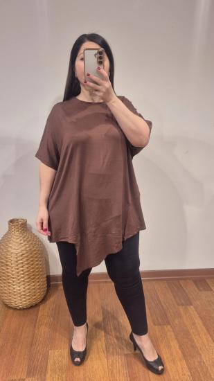 Bluz asimetrik kısa kollu model kahverengi renk