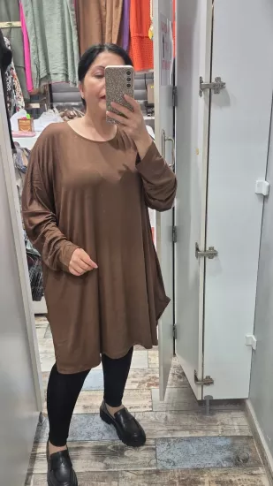 Bluz viskon likra basic model kahverengi renk