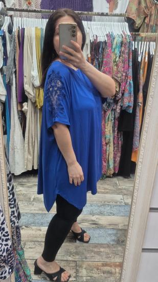 Bluz kol güpür detay saks renk