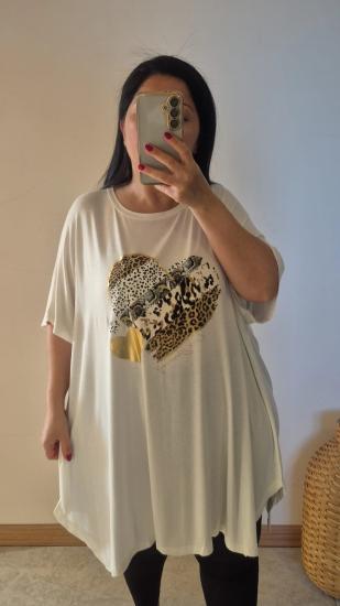 Bluz leopar kalp model kırık beyaz renk