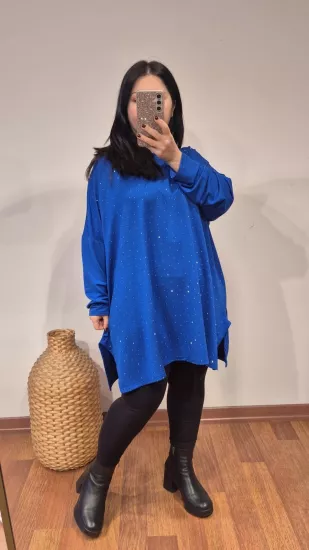 Bluz serpme taşlı model saks renk