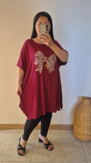 Bluz fiyonk model bordo renk