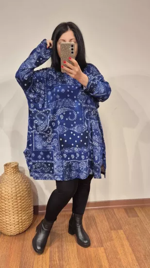 Bluz Premium Mavi Şal Kar Taneli Desen