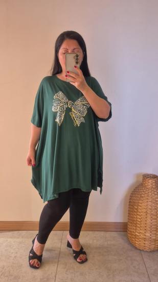 Bluz fiyonk model nefti yeşil renk