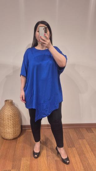 Bluz asimetrik kısa kollu model saks renk