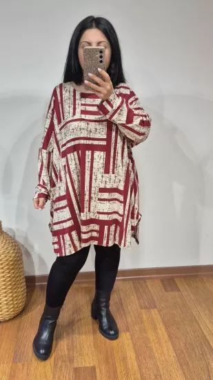 Bluz bordo krem yakma desen