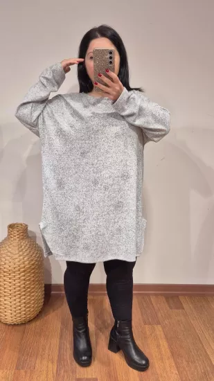 Bluz lamya desen taşlı model açık gri renk