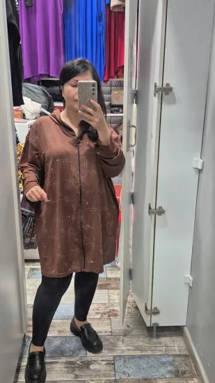 Kapüşonlu vega taşlı kap model kahverengi