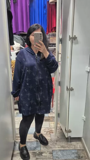 Kapüşonlu vega taşlı kap model lacivert renk