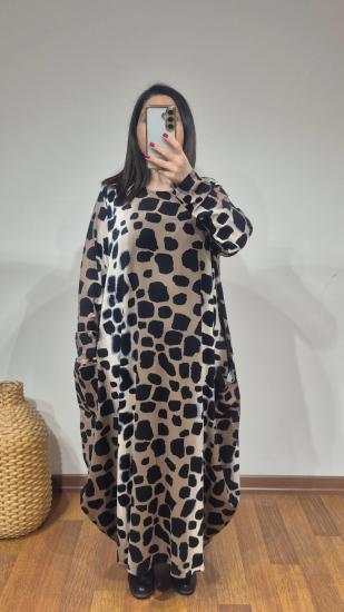 Şalvar model elbise çikolata parçacıklı leopar desen