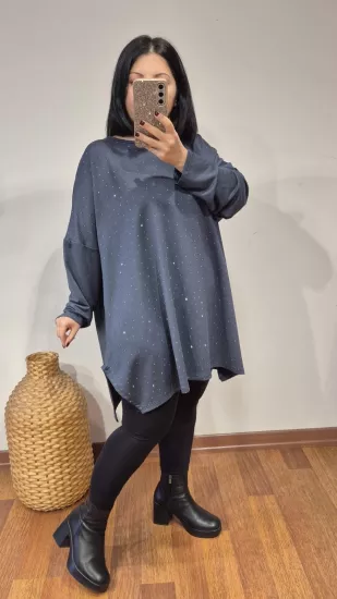 Bluz serpme taşlı model gri renk