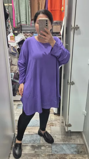 Bluz viskon likra basic model lila mor renk