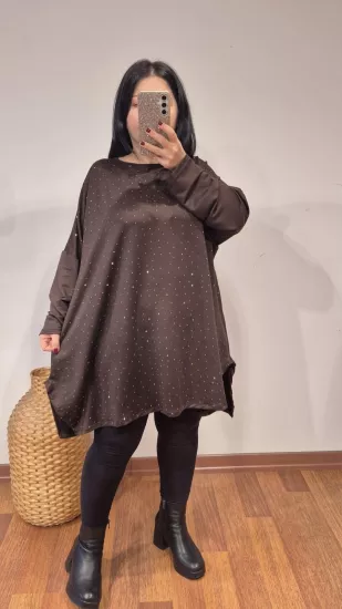 Bluz serpme taşlı model acı kahve renk