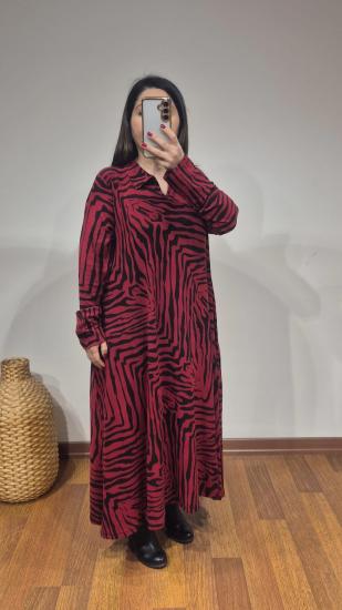 Yakalı elbise viskon likra zebra bordo