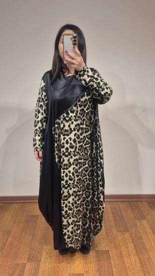 Şalvar model elbise kaplama kumaş  deri görünümlü kaktüs leopar model
