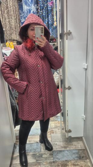 Kaban kapüşonlu verev kapitone model mat bordo
